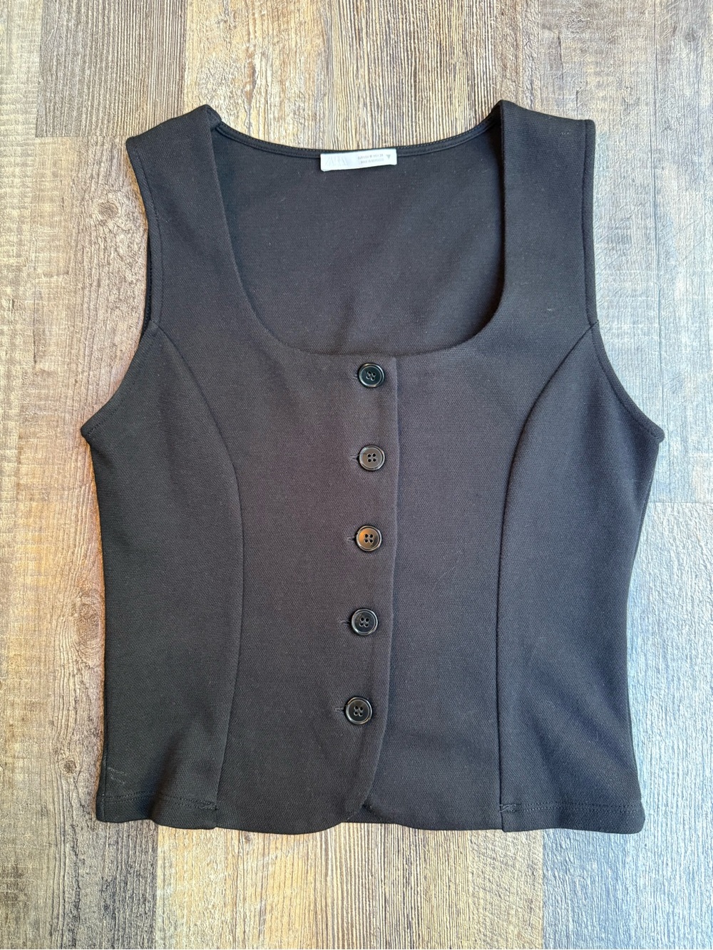 Zara Black Button-Front Scoop Neck Tank